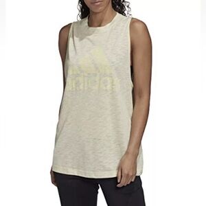 Adidas Winners Women’s Tank Heathered Yellow Crew Neck Logo Size XS